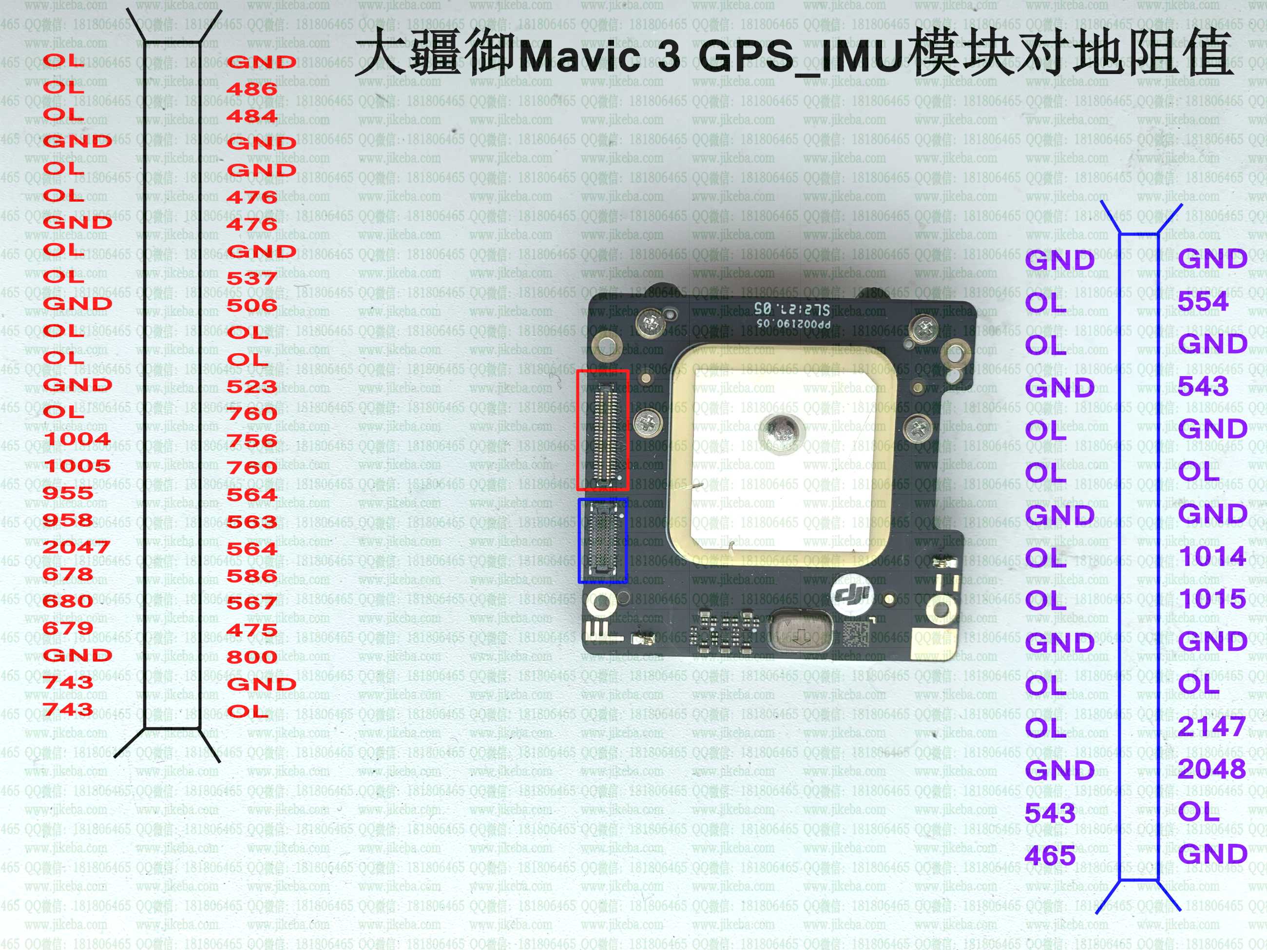 大疆御Mavic 3 视觉 wifi模块 imu模块对地阻值 DJI Mavic 3 Vision / Wi-Fi Module / IMU Module to Ground Resistance Values